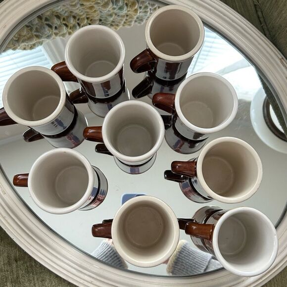 Set Of 9 Vintage REGO Coffee Mugs Brown & White Diner Classic 1½ C - Picture 8 of 9
